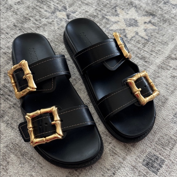 SCHUTZ Shoes - Schutz Black Sandals with Gold Buckles